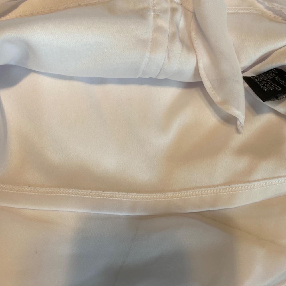 Amy's Closet Beautiful White Lined Front Ruffle Waterfall Button Blouse & Tie 14 - Picture 6 of 8